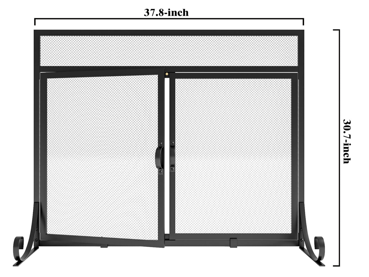 Heavy Duty Steel Mesh Fireplace Screen with Double Doors E6374