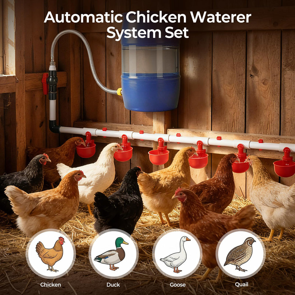 57 Pcs Automatic Chicken Waterer System Set with 8 Water Cups M592