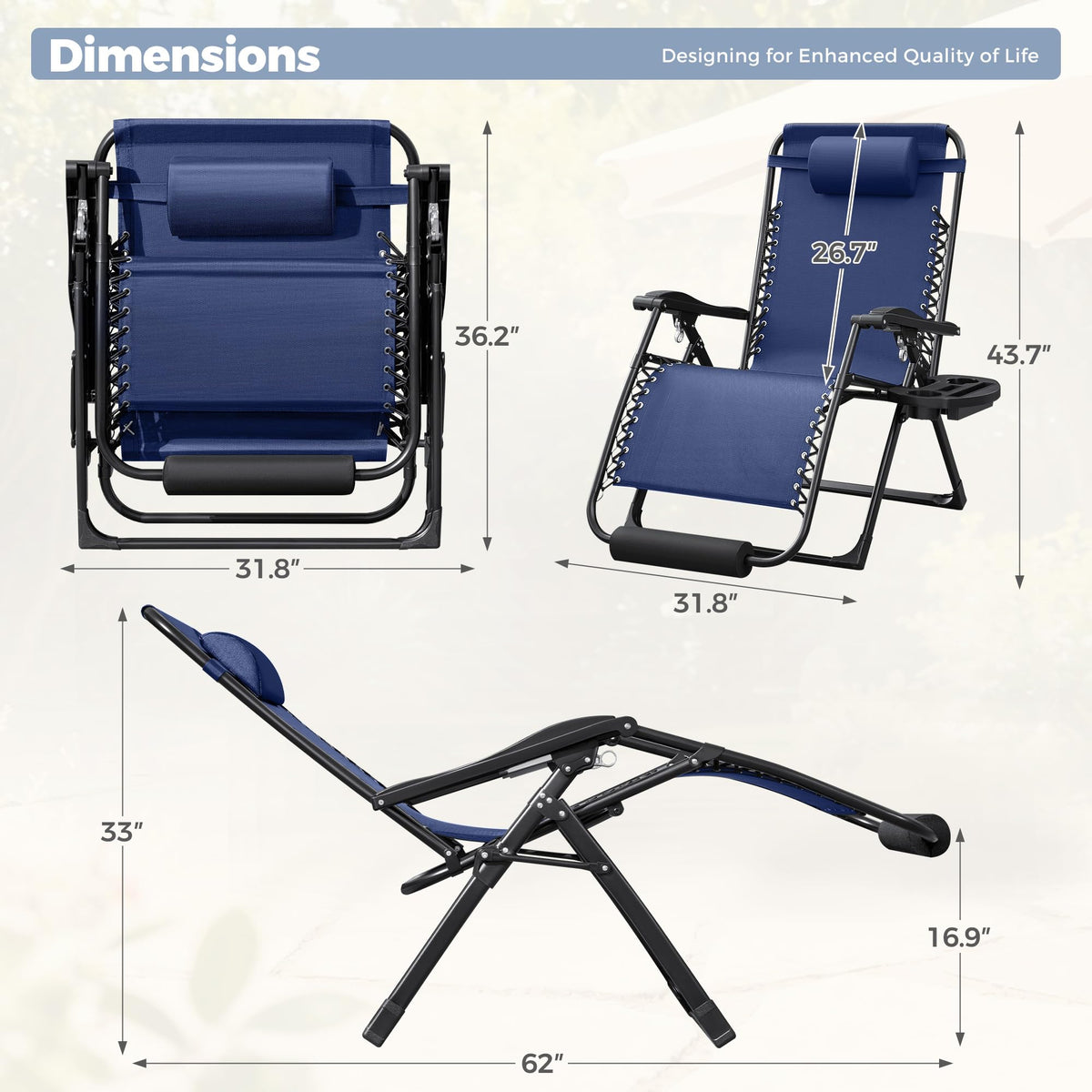 Oversized Blue Zero Gravity Chair with Cushion and Cup Holder X439959