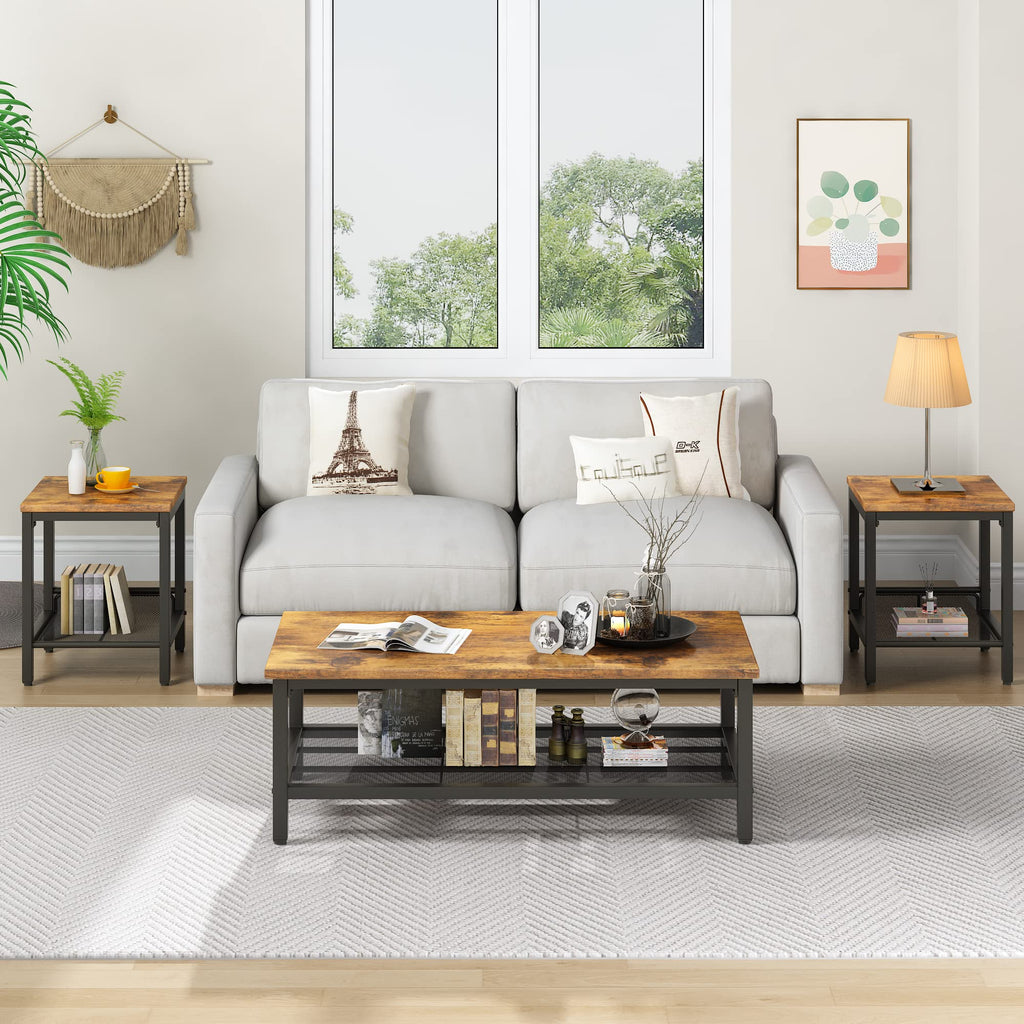 Brown Coffee Table Set of 3 with Metal Frame E21077