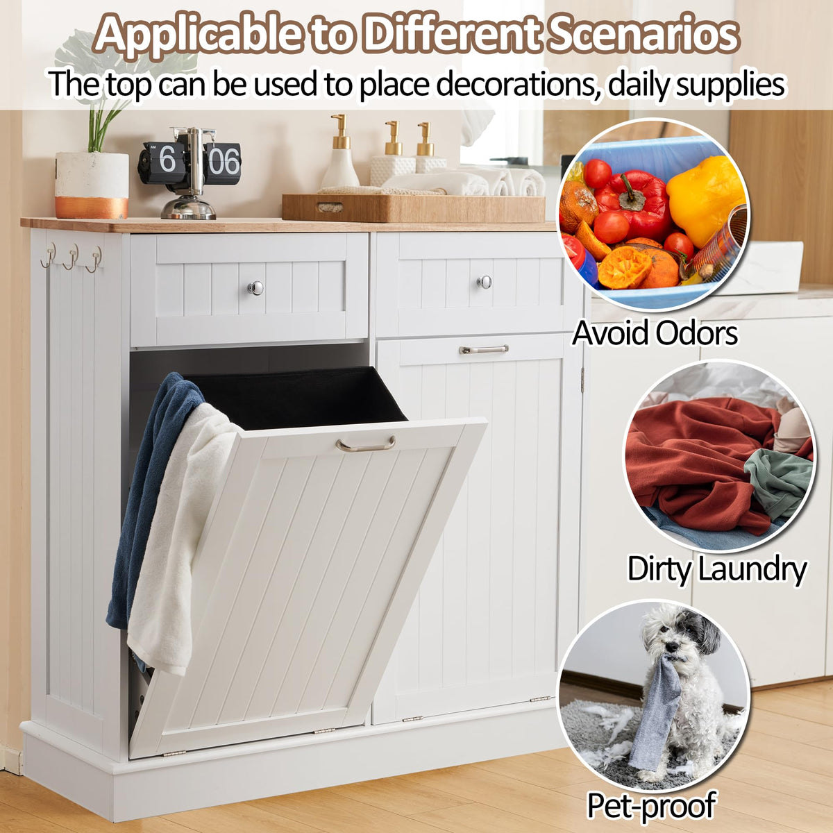 White 2x13 Gallons Tilt Out Trash Can Cabinet E563433