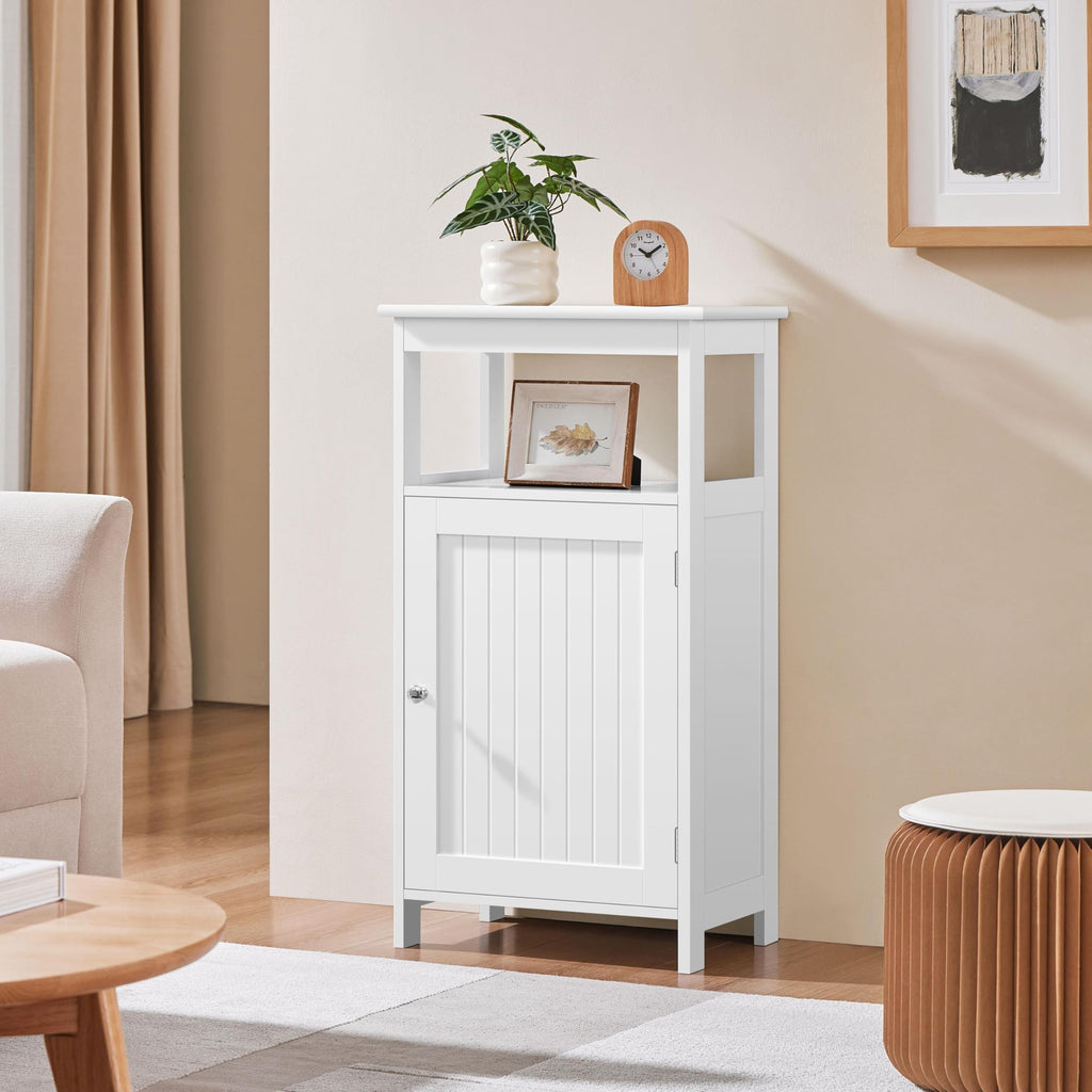 White Bathroom Storage Cabinet with Door & Open Shelf G8196