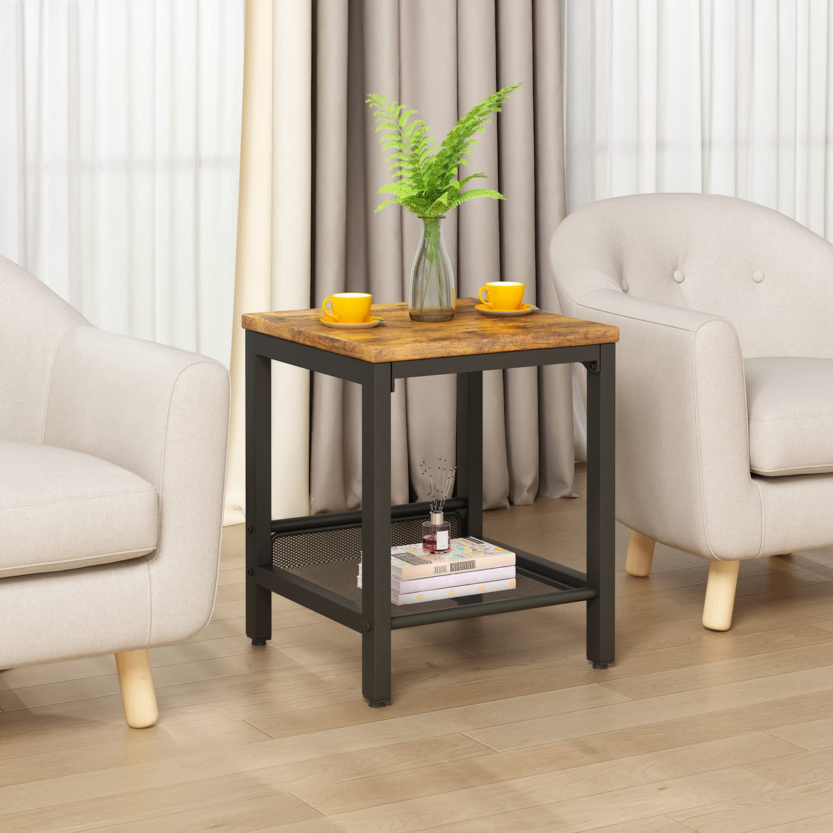 Brown Coffee Table Set of 3 with Metal Frame E21077