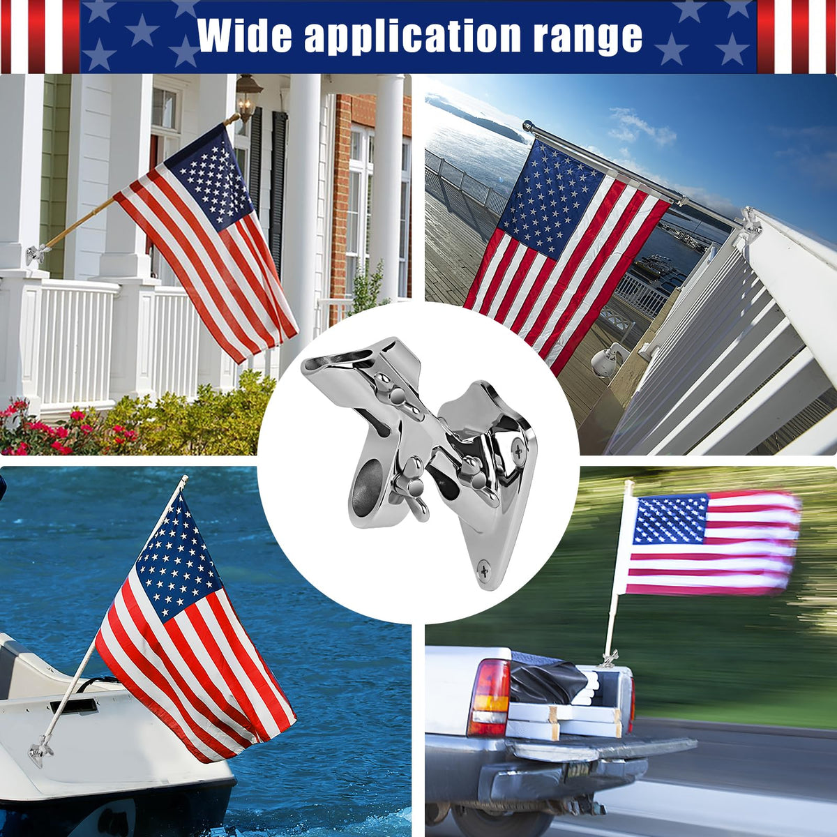 316 Stainless Steel Flag Pole Holder, 2 Position 1 in I814