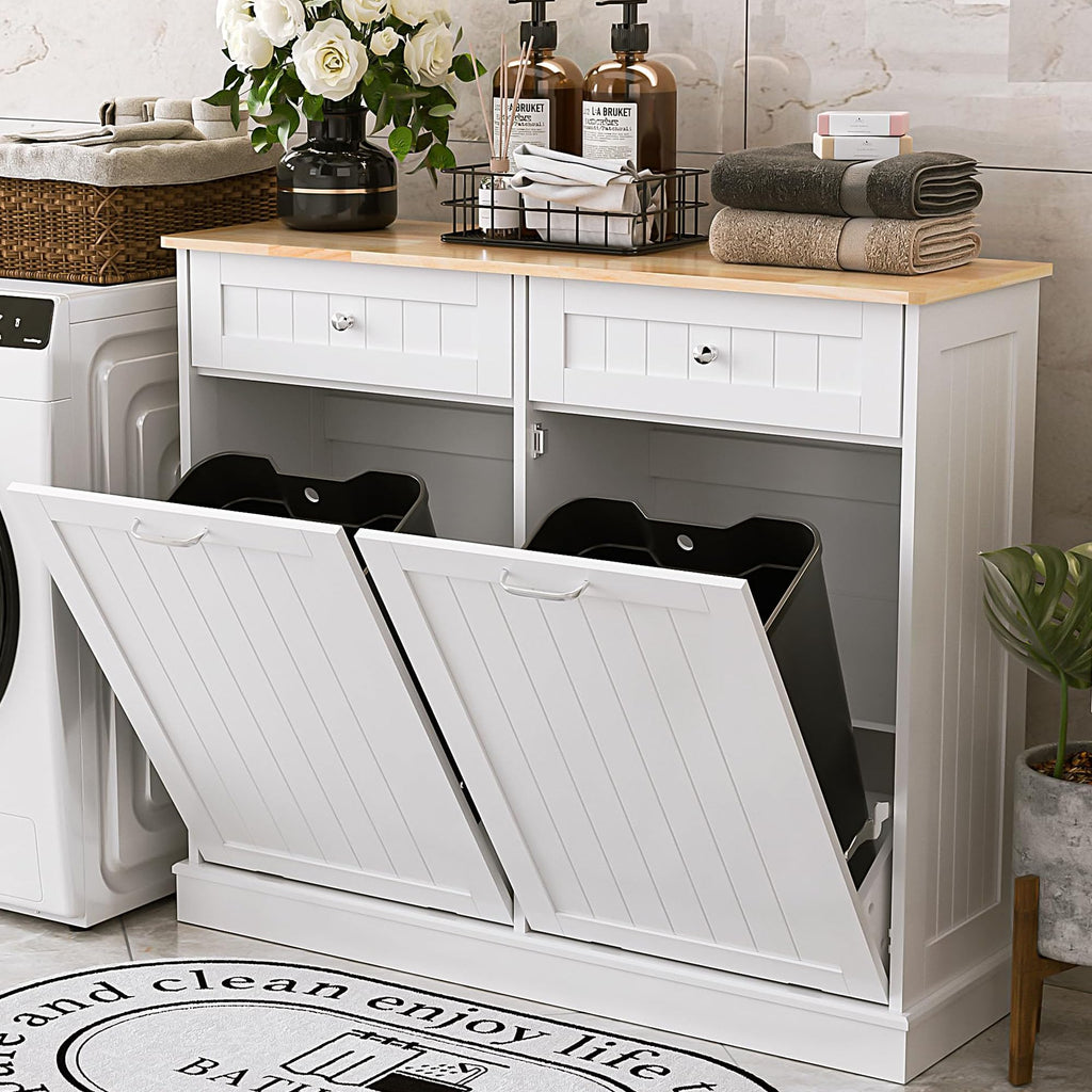 White 2x13 Gallons Tilt Out Trash Can Cabinet E563433