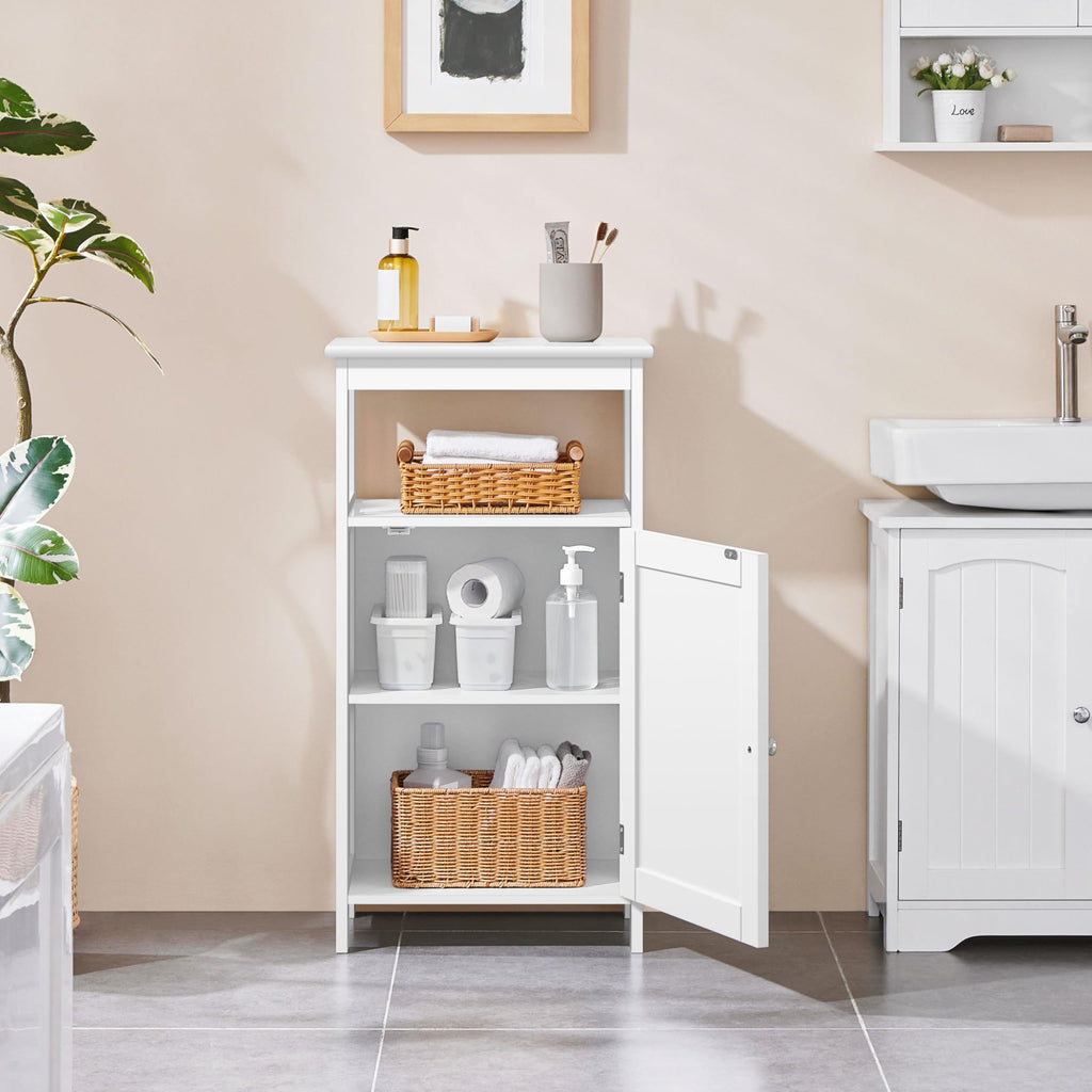 White Bathroom Storage Cabinet with Door & Open Shelf G8196