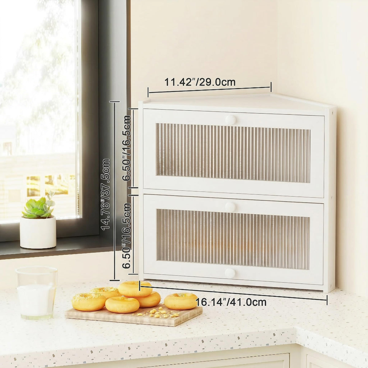 White Double Layer Bamboo Corner Bread Box R638