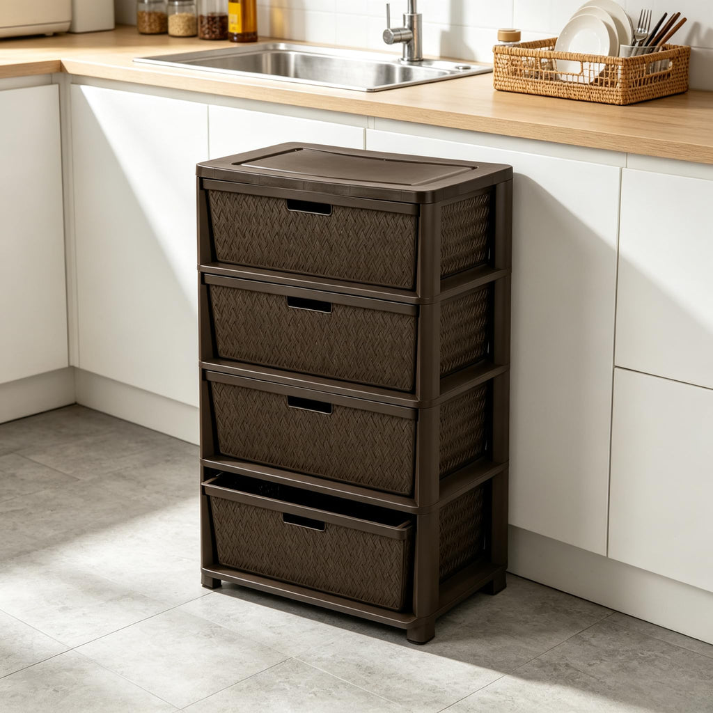 4 Drawer Brown Storage Tower with Removable Drawers D93452