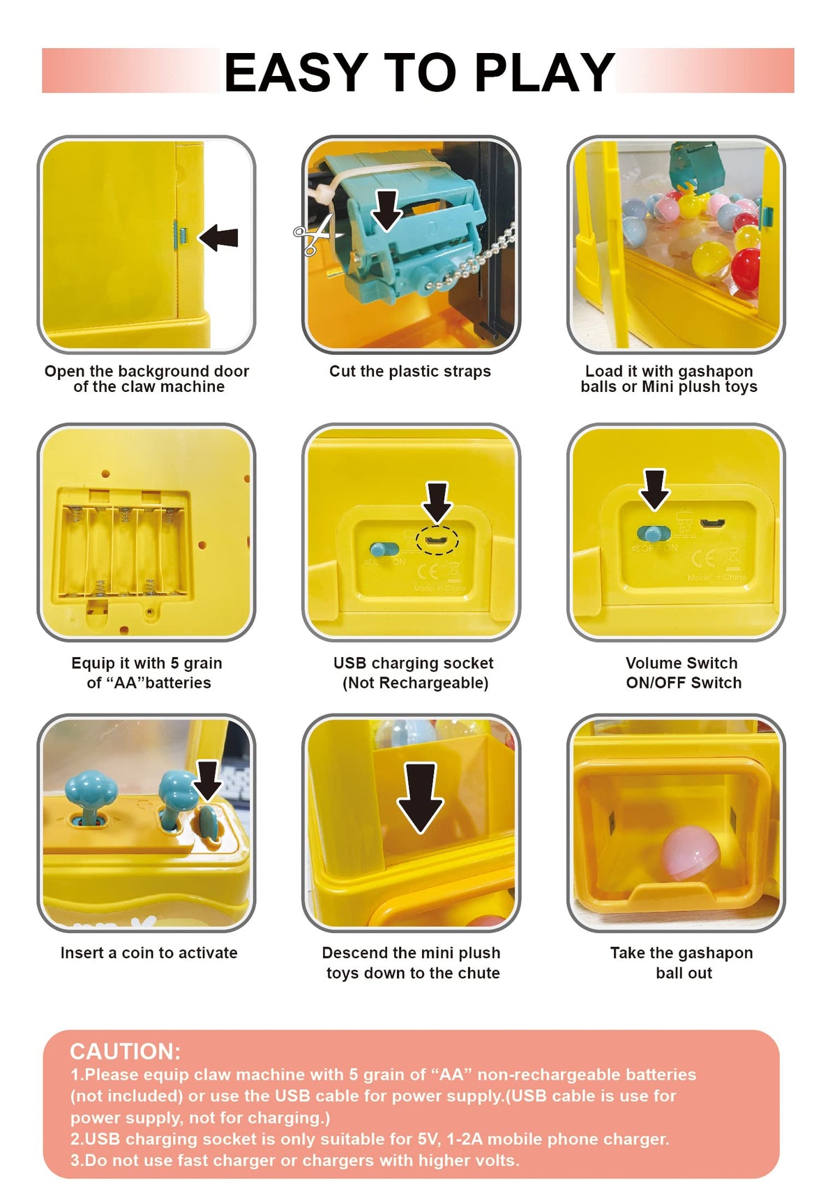 Large Claw Machine with Prizes, Adjustable Sound & Light, Mini Vending Machine, Electronic Arcade Crane Game, Candy Dispenser Toy Y553