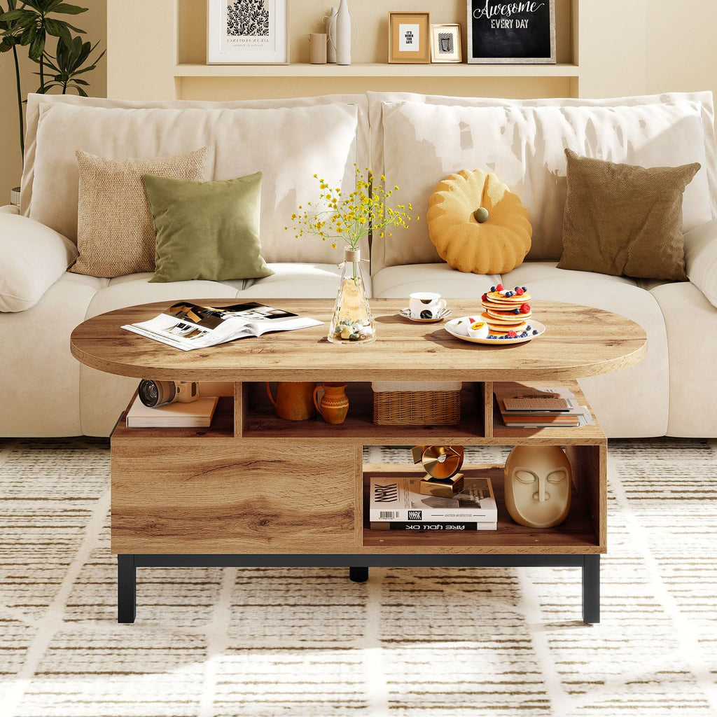 47" Oval Wood Coffee Table with Storage K462362