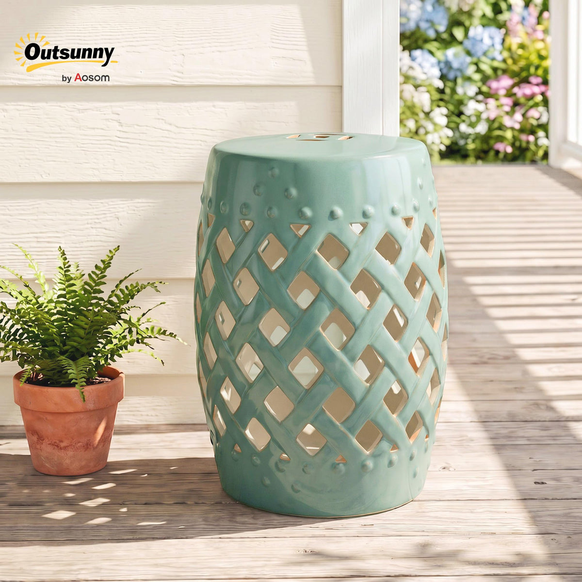 Ceramic Garden Stool Outdoor Stool Green E21059