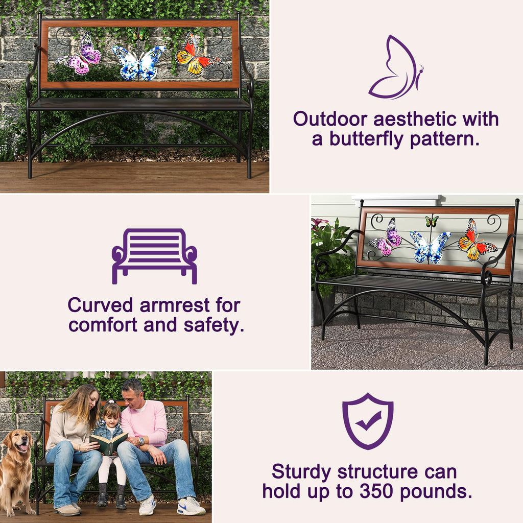 39.7" Black Metal Outdoor Bench with Armrest X391