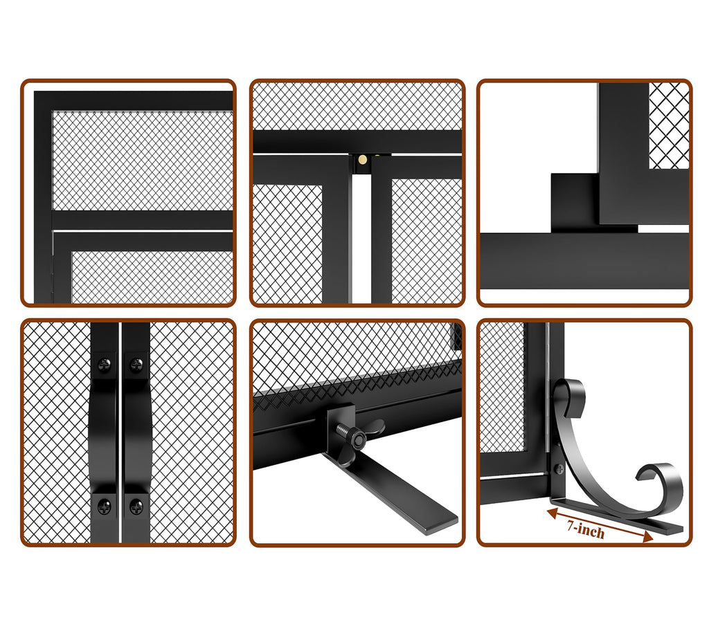 Heavy Duty Steel Mesh Fireplace Screen with Double Doors E6374