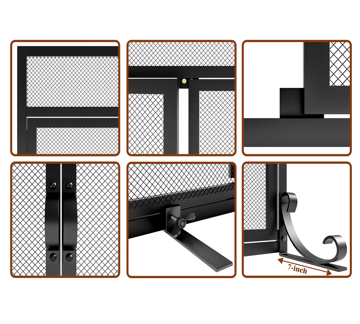Heavy Duty Steel Mesh Fireplace Screen with Double Doors E6374