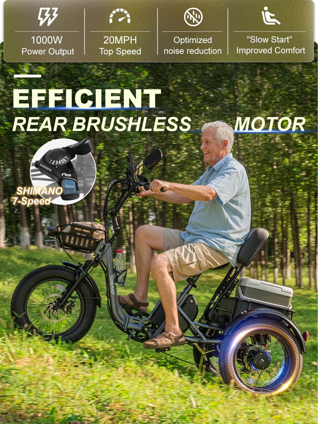 Folding Electric Tricycle for Adults 2 Seater 1000W 48V 15AH W532748