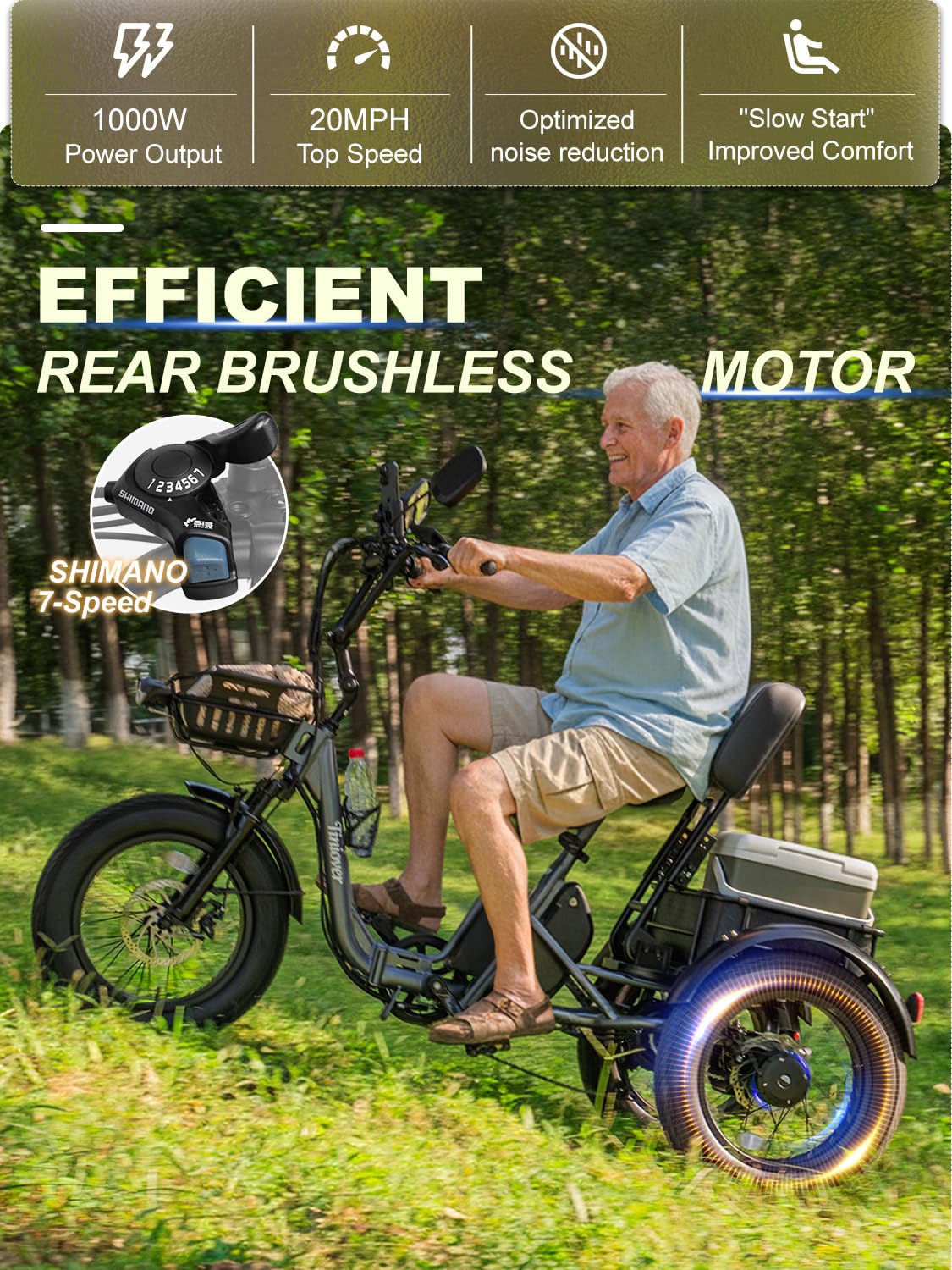 Folding Electric Tricycle for Adults 2 Seater 1000W 48V 15AH W532748