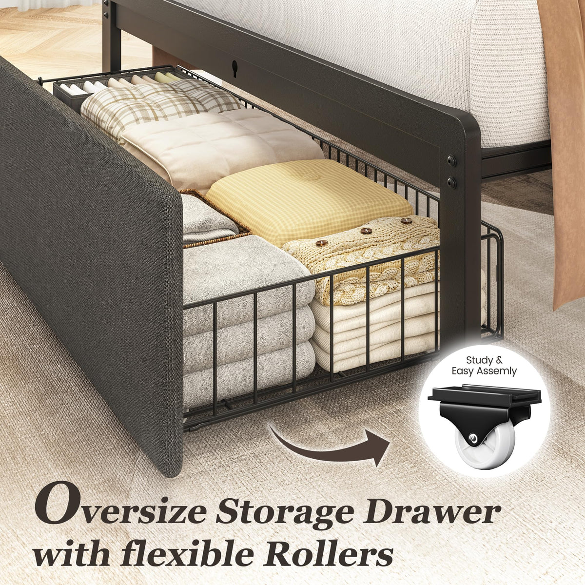 Grey Twin Bed Frame with Storage Drawer G159399