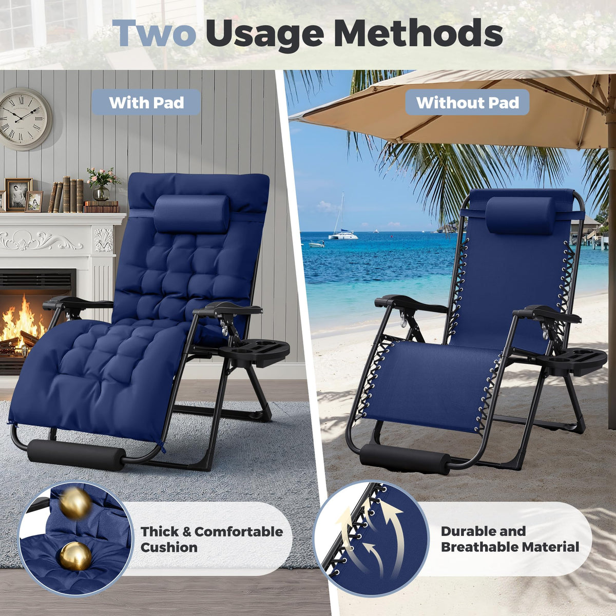 Oversized Blue Zero Gravity Chair with Cushion and Cup Holder X439959