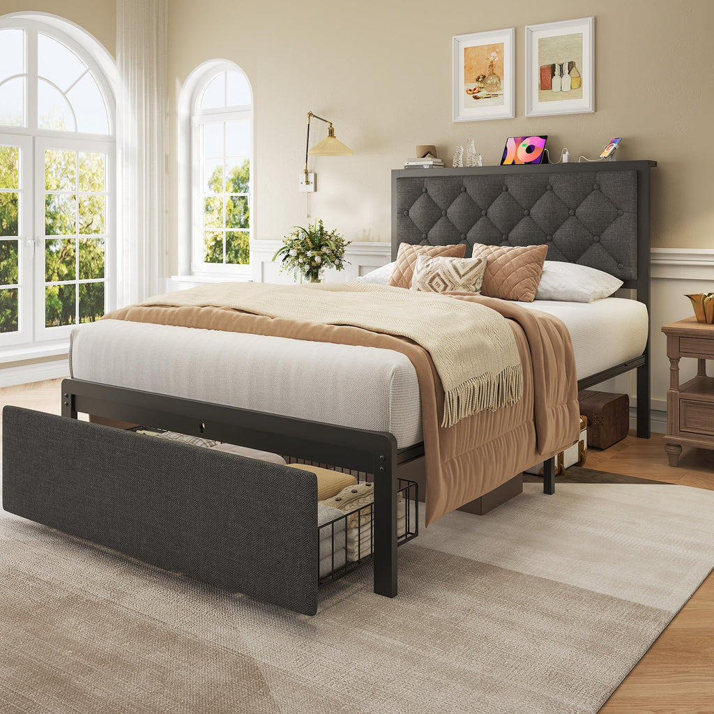 Grey Twin Bed Frame with Storage Drawer G159399