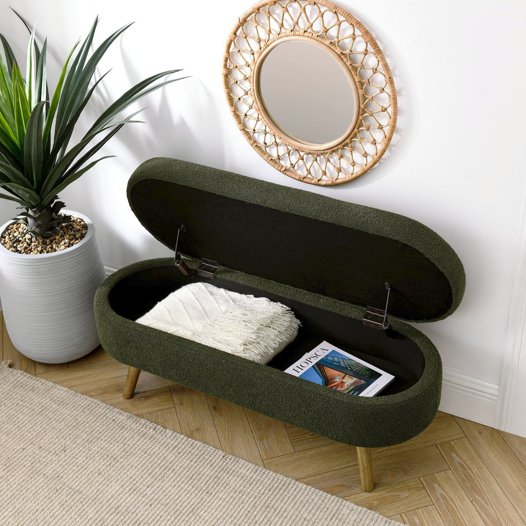 Oval Storage Bench with Rubber Wood Legs E11912
