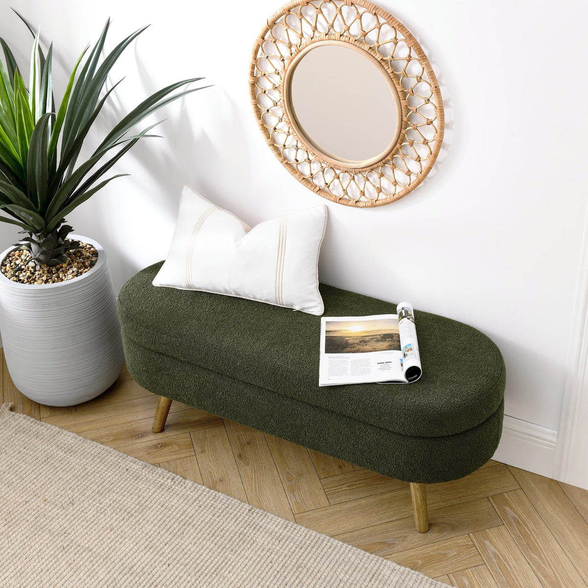 Oval Storage Bench with Rubber Wood Legs E11912