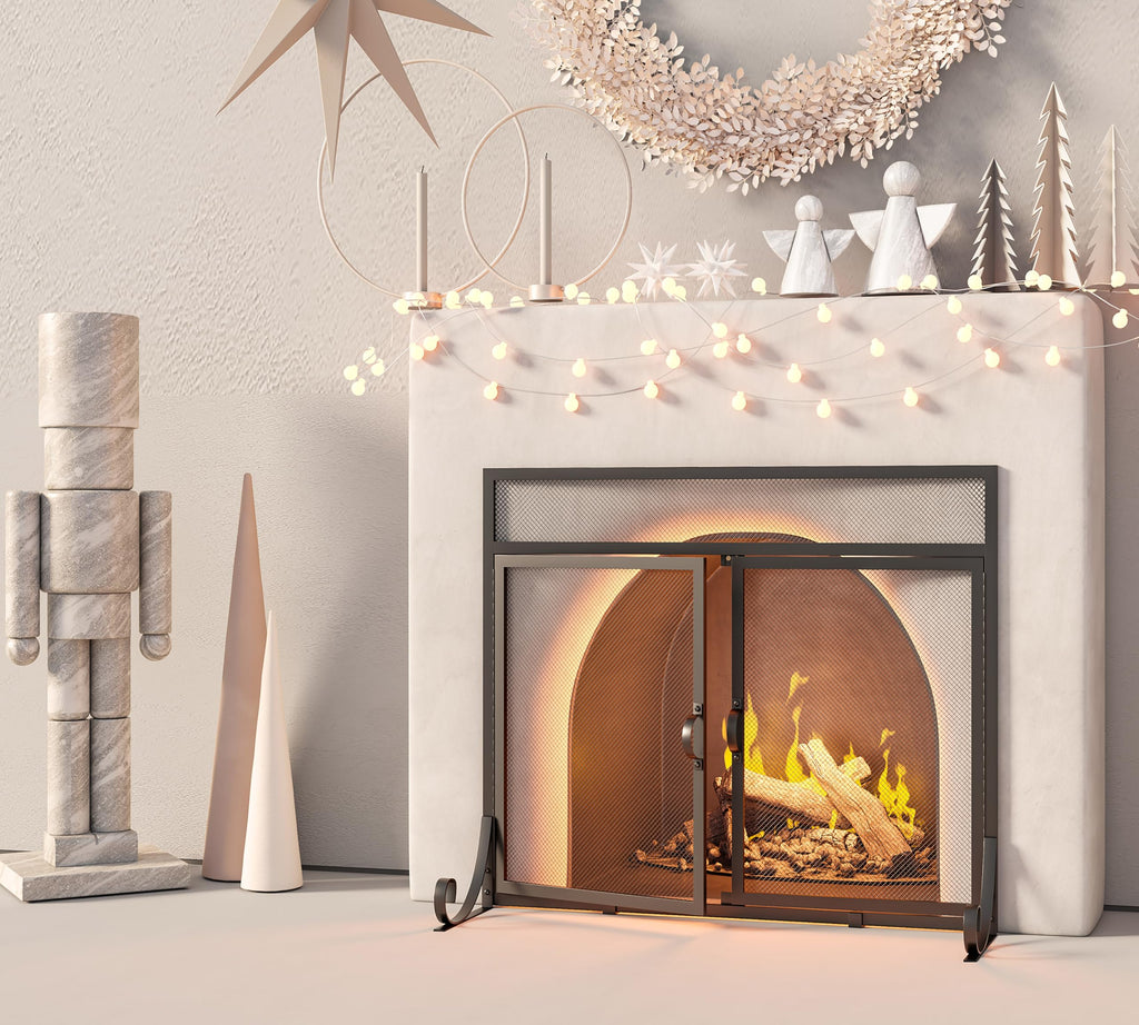 Heavy Duty Steel Mesh Fireplace Screen with Double Doors E6374