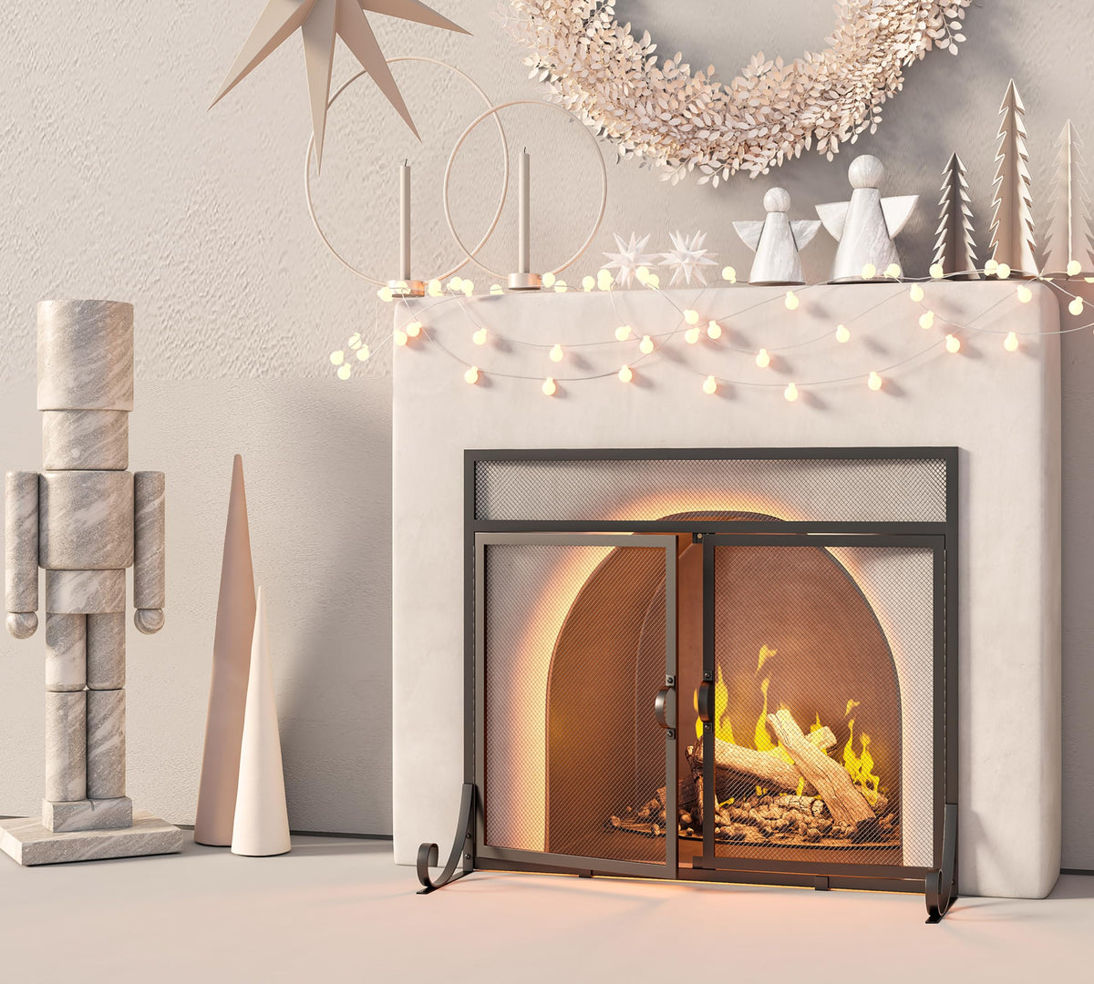 Heavy Duty Steel Mesh Fireplace Screen with Double Doors E6374