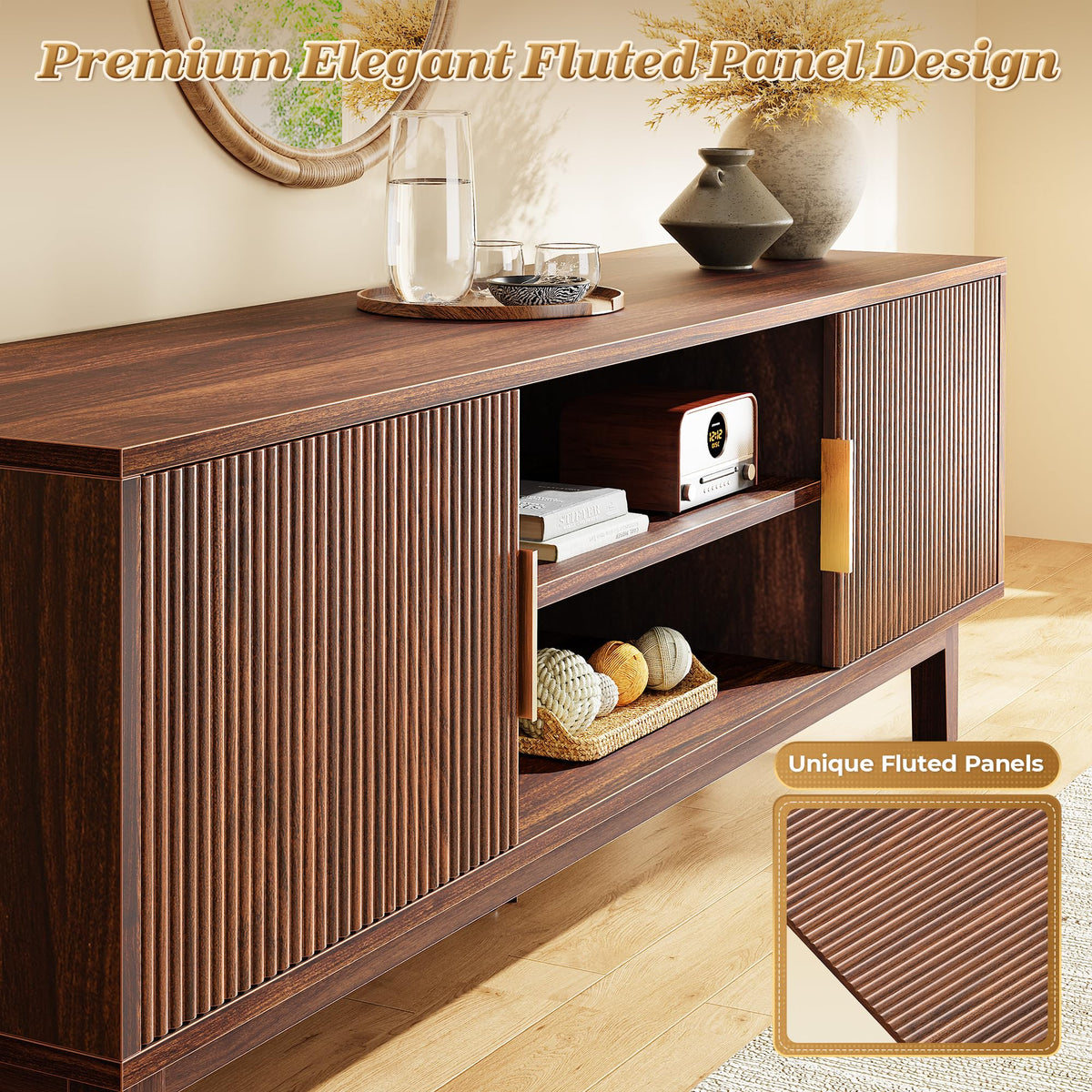 54 Inch Fluted TV Stand with Storage F53642