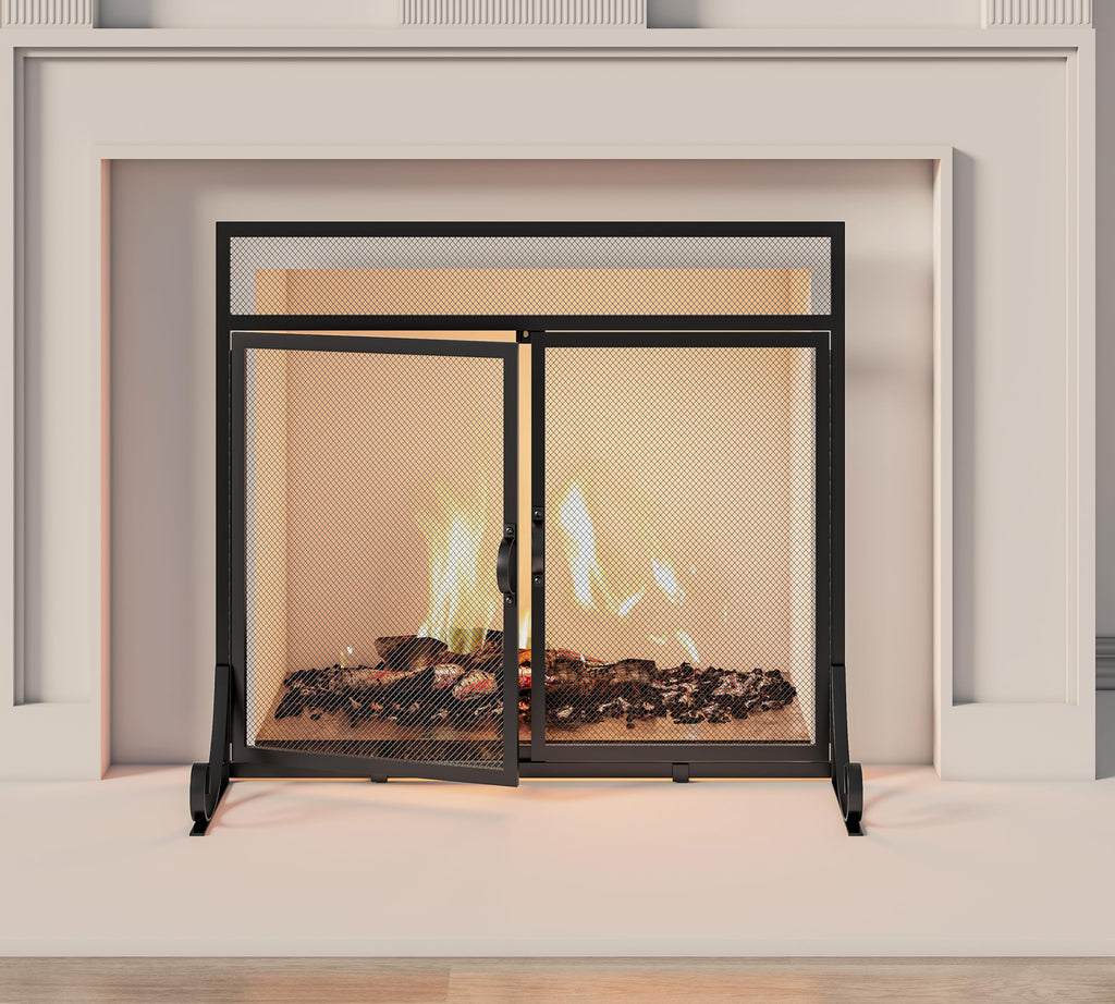 Heavy Duty Steel Mesh Fireplace Screen with Double Doors E6374