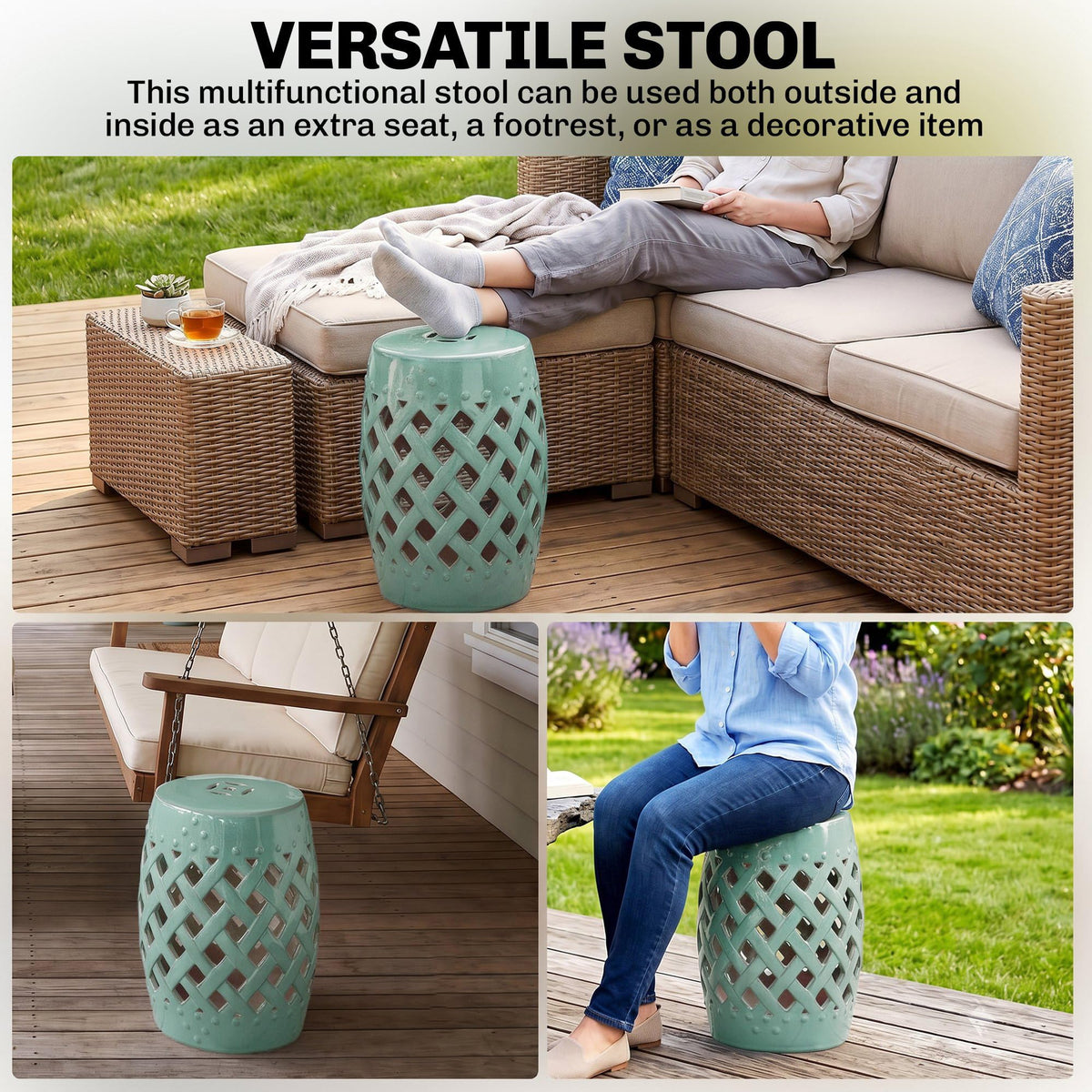 Ceramic Garden Stool Outdoor Stool Green E21059
