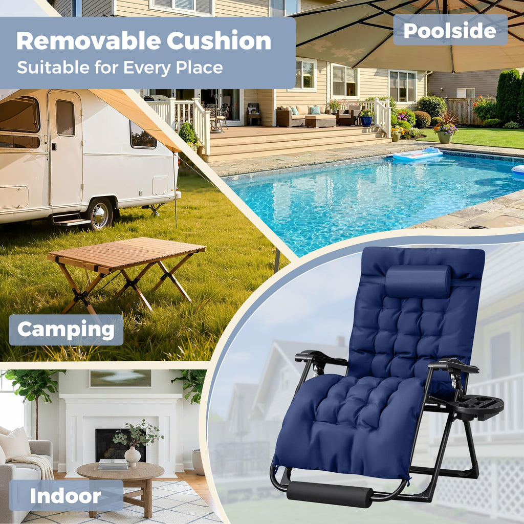 Oversized Blue Zero Gravity Chair with Cushion and Cup Holder X439959