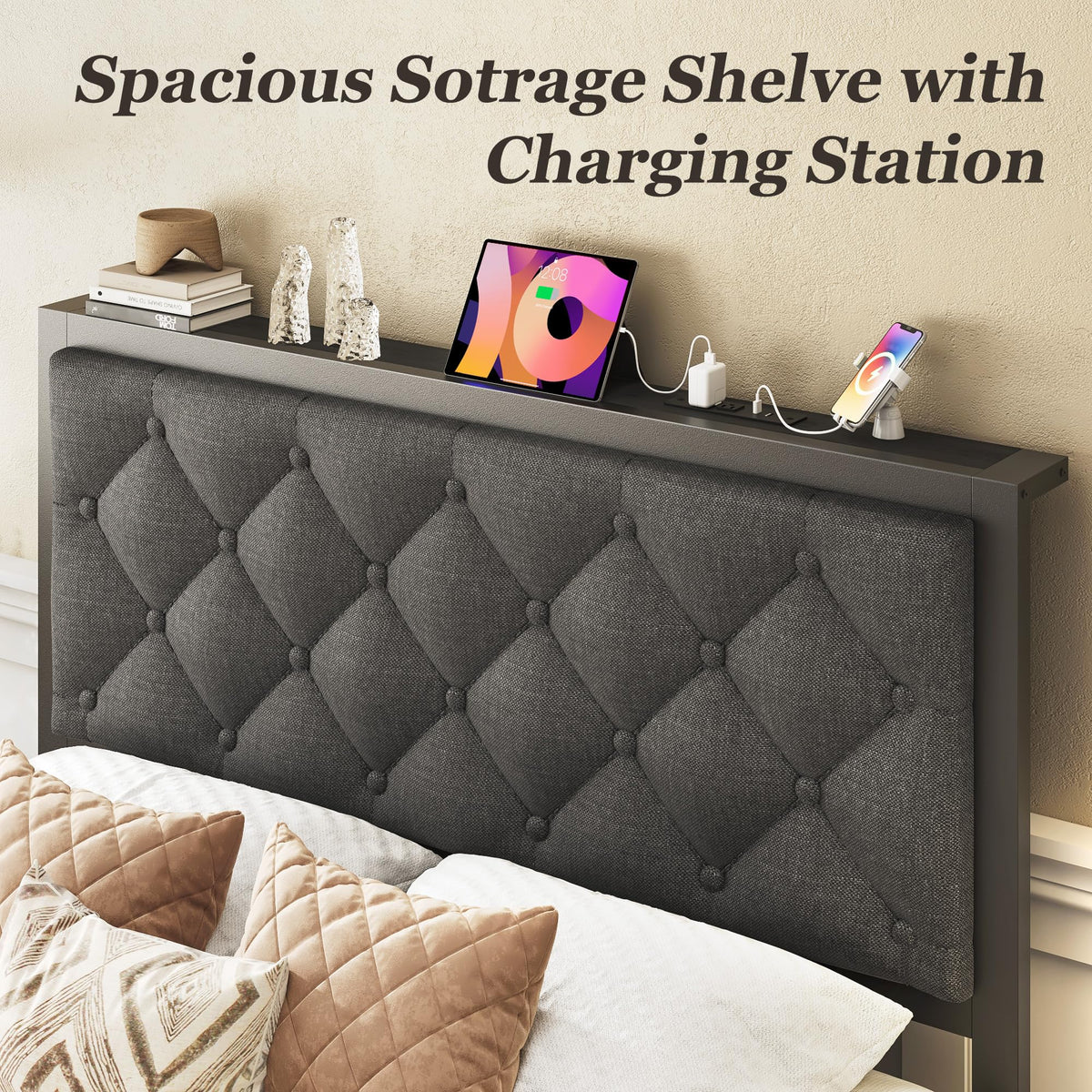 Grey Twin Bed Frame with Storage Drawer G159399