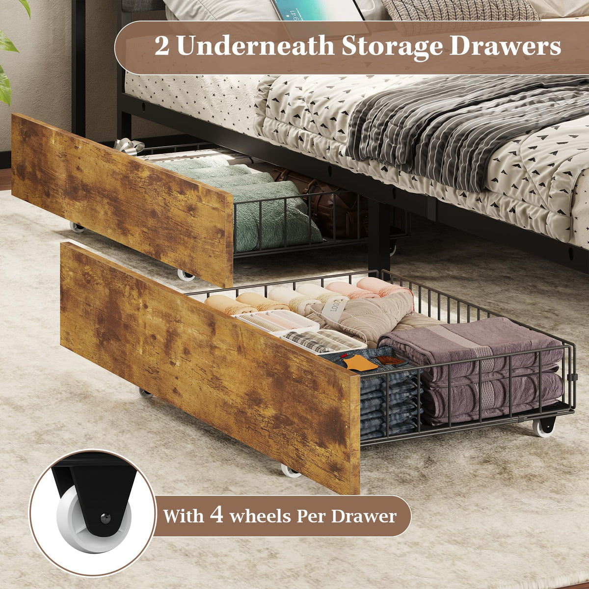 Full Size Corner Bed Frame with Storage and Drawers E787